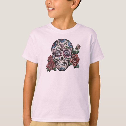 Handgezeichnet Skull Dia de los Muertos | Sleeve S T-Shirt (Vorderseite)