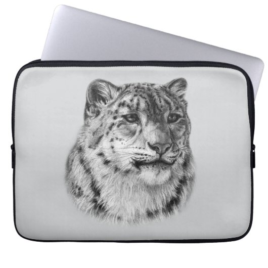 HandGezeichnet Snow Leopard Laptopschutzhülle (Vorderseite)