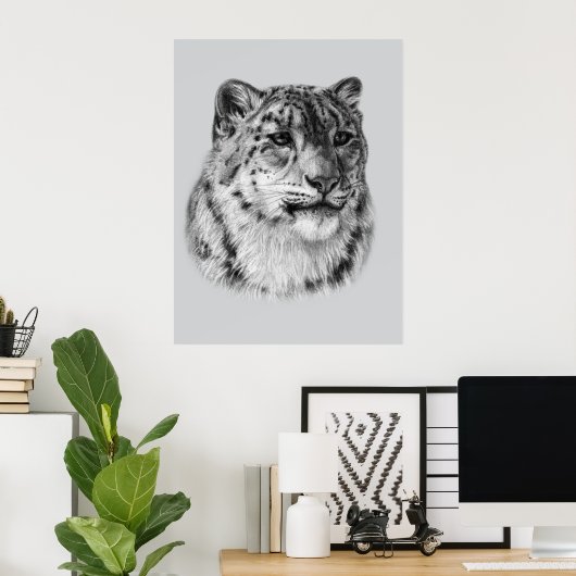 HandGezeichnet Snow Leopard Poster (Heimbüro)