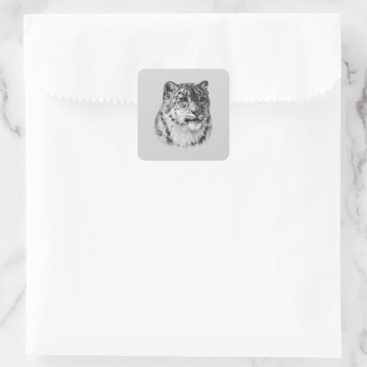 HandGezeichnet Snow Leopard Quadratischer Aufkleber (Tasche)