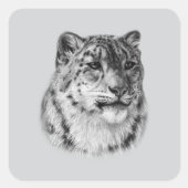 HandGezeichnet Snow Leopard Quadratischer Aufkleber (Vorderseite)