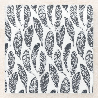 Handgezeichnet Stammesfedern, Vintages Muster. Glasuntersetzer