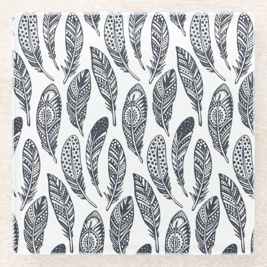 Handgezeichnet Stammesfedern, Vintages Muster. Glasuntersetzer (Vorderseite)