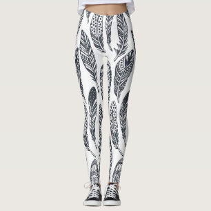 Handgezeichnet Stammesfedern, Vintages Muster. Leggings