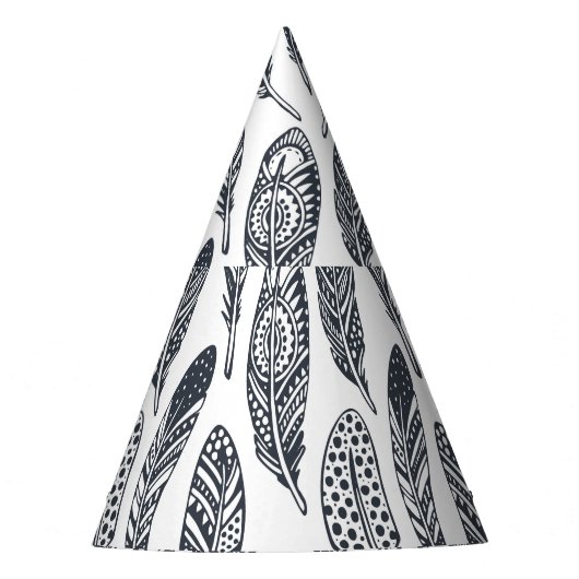 Handgezeichnet Stammesfedern, Vintages Muster. Partyhütchen (Vorderseite)