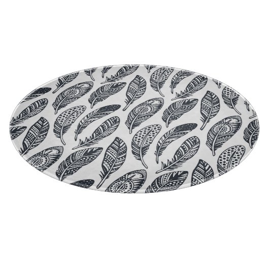 Handgezeichnet Stammesfedern, Vintages Muster. Schneidebrett (Ecke)