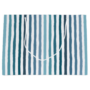 Handgezeichnet Streifen in Meeresblau-inspiriert F Große Geschenktüte