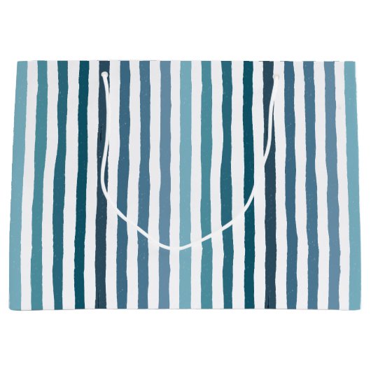 Handgezeichnet Streifen in Meeresblau-inspiriert F Große Geschenktüte (Vorderseite)