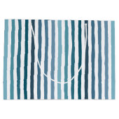 Handgezeichnet Streifen in Meeresblau-inspiriert F Große Geschenktüte (Rückseite)