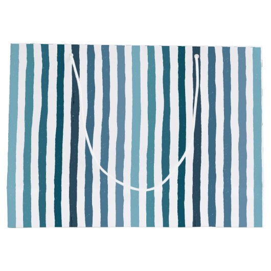 Handgezeichnet Streifen in Meeresblau-inspiriert F Große Geschenktüte (Rückseite)