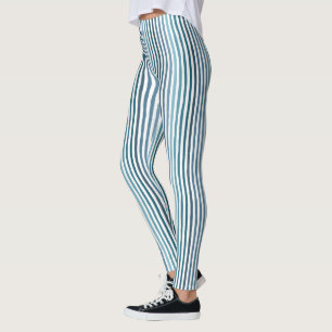 Handgezeichnet Streifen in Meeresblau-inspiriert F Leggings