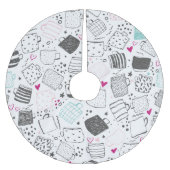 Handgezeichnet Tasse Muster, nahtlos gestaltet. Polyester Weihnachtsbaumdecke (Vorderseite)