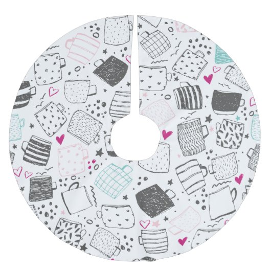 Handgezeichnet Tasse Muster, nahtlos gestaltet. Polyester Weihnachtsbaumdecke (Vorderseite)