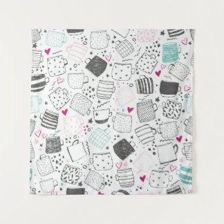 Handgezeichnet Tasse Muster, nahtlos gestaltet. Wandteppich