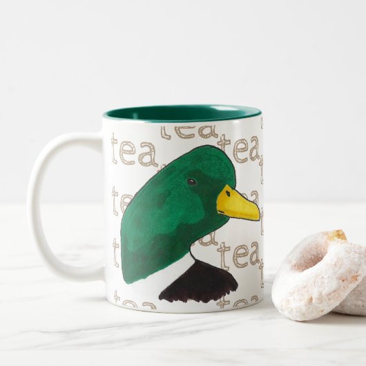 Handgezeichnet Tee-Kaffeekaffee Mallard Duck Zweifarbige Tasse (Mit Donut)