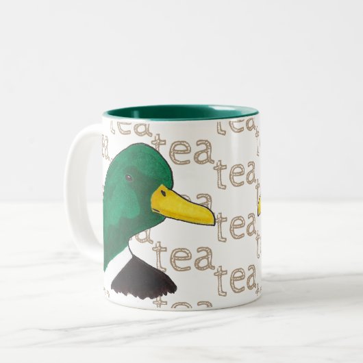 Handgezeichnet Tee-Kaffeekaffee Mallard Duck Zweifarbige Tasse (Vorderseite Links)