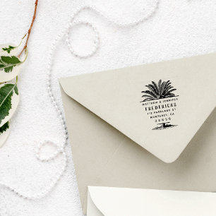 handgezeichnet Tropenpalmenhochzeit-Rücksendeadres Gummistempel