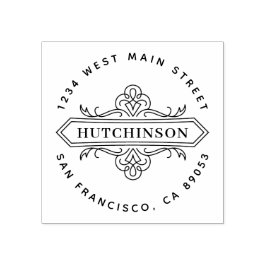 Handgezeichnet Verzierter Familienname Runde Rücks Gummistempel