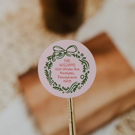 HandGezeichnet Vintage Rosa Weihnachtsfeiertage Um Runder Aufkleber