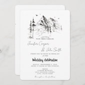 Handgezeichnet Wald- und Bergbau-Hochzeit in Urlau Einladung (Vorne/Hinten)