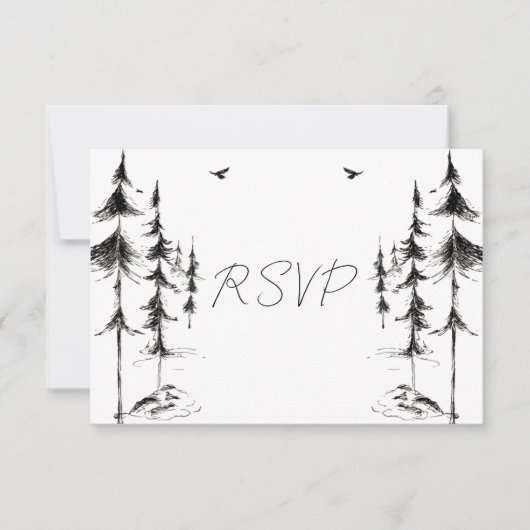 Handgezeichnet Wald- und Bergbau-Hochzeit in Urlau RSVP Karte (Vorderseite)