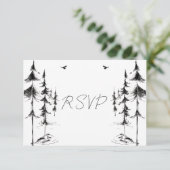 Handgezeichnet Wald- und Bergbau-Hochzeit in Urlau RSVP Karte (Stehend Vorderseite)