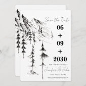 Handgezeichnet Wald- und Bergbau-Hochzeit in Urlau Save The Date (Vorne/Hinten)