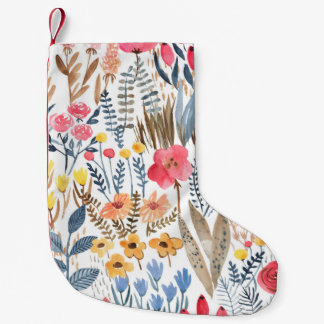 Handgezeichnet Wasserfarben nahtlos blumengeschmüc Kleiner Weihnachtsstrumpf