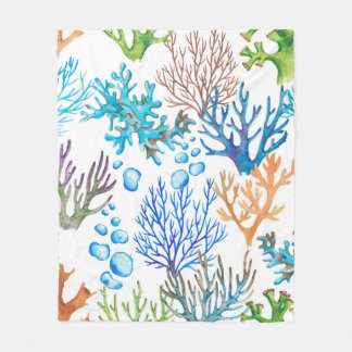 Handgezeichnet Wasserfarbenmuster mit Korallen. Un Fleecedecke