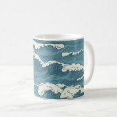 HandGezeichnet Waves Retro-Vintages Muster Kaffeetasse (VorderseiteRechts)