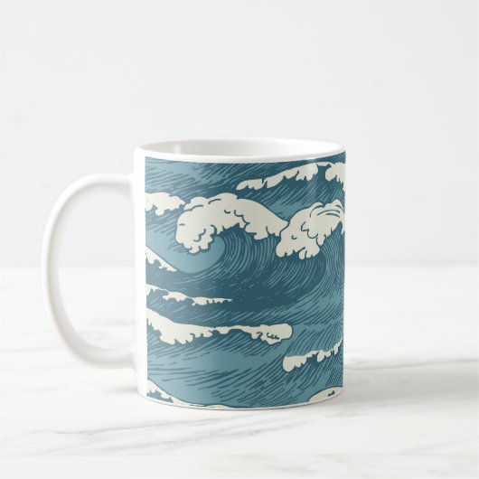 HandGezeichnet Waves Retro-Vintages Muster Kaffeetasse (Links)