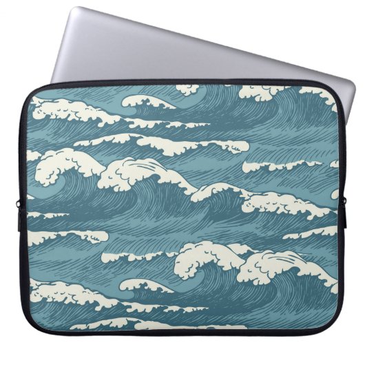 HandGezeichnet Waves Retro-Vintages Muster Laptopschutzhülle (Vorderseite)