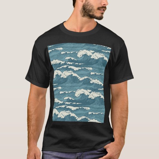HandGezeichnet Waves Retro-Vintages Muster T-Shirt (Vorderseite)