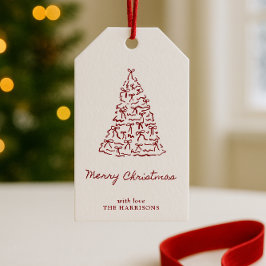 HandGezeichnet Weihnachtsbaum des Roten Bogens Geschenkanhänger