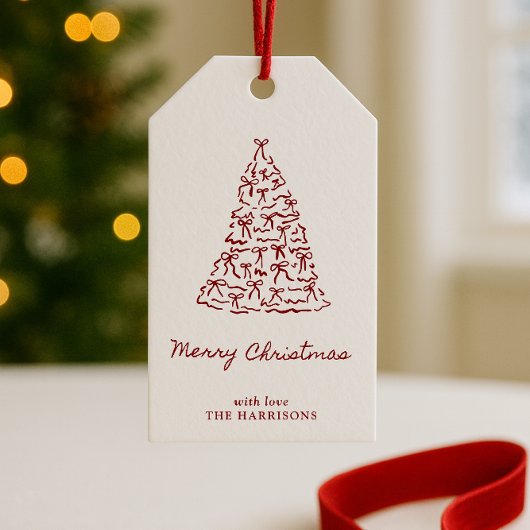 HandGezeichnet Weihnachtsbaum des Roten Bogens Geschenkanhänger