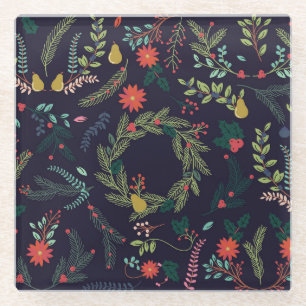 Handgezeichnet Weihnachtsflorale: Vintage Kollekti Glasuntersetzer