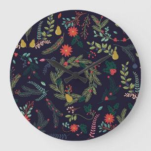 Handgezeichnet Weihnachtsflorale: Vintage Kollekti Große Wanduhr