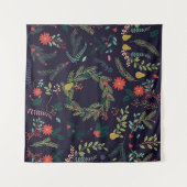 Handgezeichnet Weihnachtsflorale: Vintage Kollekti Wandteppich (Vorderseite (Horizontal))