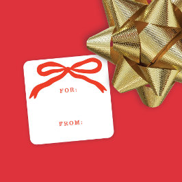 HandGezeichnet WeihnachtsgeschenkTags des Red Bow Quadratischer Aufkleber
