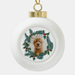 Handgezeichnet Weihnachtskranz, individualisierbar Keramik Kugel-Ornament