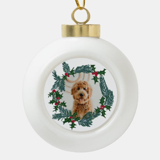 Handgezeichnet Weihnachtskranz, individualisierbar Keramik Kugel-Ornament (Vorderseite)