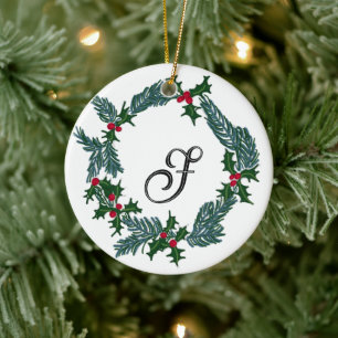 Handgezeichnet Weihnachtskranz, individualisierbar Keramik Ornament