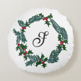 Handgezeichnet Weihnachtskranz, individualisierbar Rundes Kissen