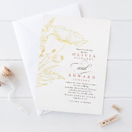 Handgezeichnet Wildblumen Dusty Pink Elegante Hoch Folieneinladung