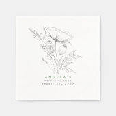 Handgezeichnet Wildblumen Elegant Minimalistisch N Serviette (Vorderseite)