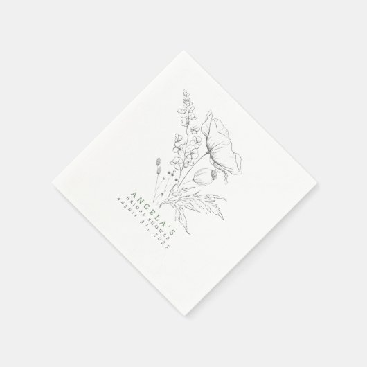 Handgezeichnet Wildblumen Elegant Minimalistisch N Serviette (Ecke)