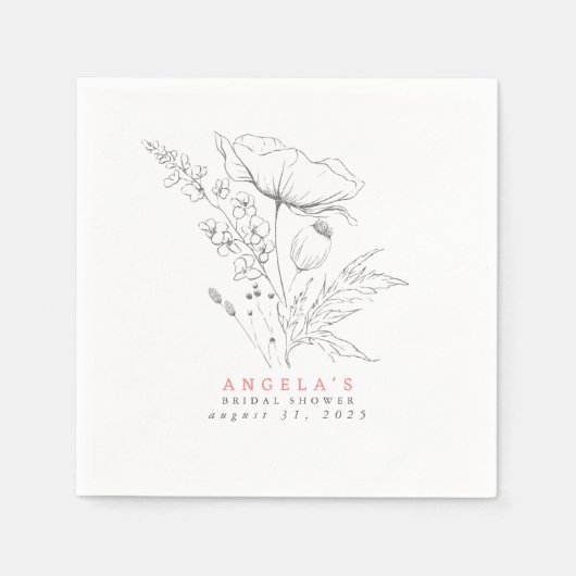 Handgezeichnet Wildblumen Elegant Minimalistisch Serviette (Vorderseite)