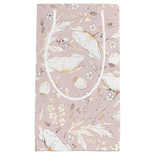 Handgezeichnet Wildblumen Elegant Modernes Gold Kleine Geschenktüte (Vorderseite)