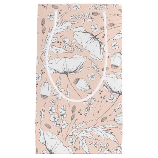 Handgezeichnet Wildblumen Elegant Modernes Peach Kleine Geschenktüte (Vorderseite)