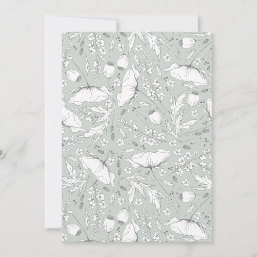 Handgezeichnet Wildblumen Elegant Sage Baby Dusche Einladung (Rückseite)